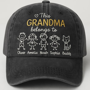 Personalized Grandma/Grandpa  Hat with Custom Embroidered Grandchildren and Pets - Hat For Women, Fathers Day Gifts, Mothers Day Gifts