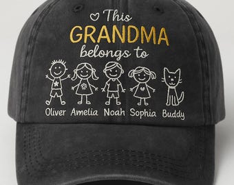 Personalized Grandma/Grandpa  Hat with Custom Embroidered Grandchildren and Pets - Hat For Women, Fathers Day Gifts, Mothers Day Gifts