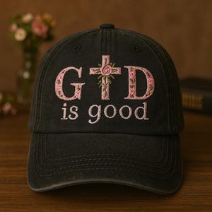 God Is Good Embroidered Hat, Christian Cross Floral Baseball Cap, Religious Faith Gift Dad Mom