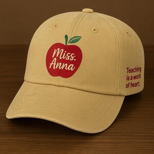 Personalized Teacher Hat – Miss Anna Apple Embroidered Cap with Quote