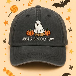 Just a Spooky Paw Hat – Ghost Dog Halloween Embroidered Cap – Funny Fall Pet Gift