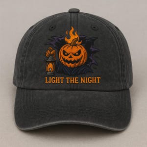Embroidered Halloween Pumpkin Hat - Light the Night Jack-o’-Lantern Cap