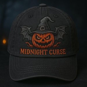 Embroidered Halloween Hat - Midnight Curse Pumpkin Witch Baseball Cap