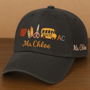Custom Teacher Embroidered Hat – School Icons Cap Gift for Educators