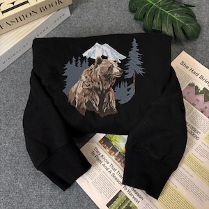 Forest Bear Embroidered Crewneck | Bear Sweatshirt | Gifts | Winter Sweater | Forest Crewneck | Nature Apparel