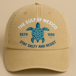 Embroidered Sea Turtle Dad Hat: Gulf of Mexico Washed Black Cap