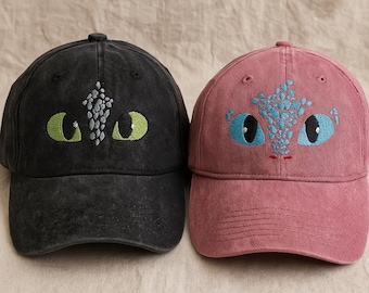 Embroidered Dragon Hat: Anime Style Washed Cotton Cap - Couple Gift
