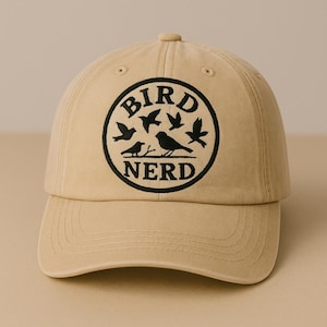 Bird Nerd Embroidered Dad Hat Beige Cap Nature Lover Birdwatching Gift Bird Embroidery