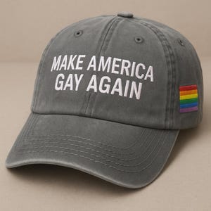 Make America Gay Again Hat, Embroidered Pride Baseball Cap with Rainbow Flag, LGBTQ+ Dad Cap, Equality Gift