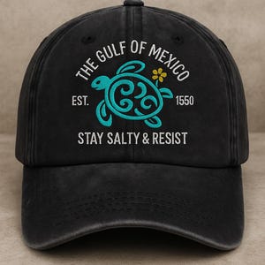 Embroidered Sea Turtle Hat: Washed Black Vintage Dad Cap