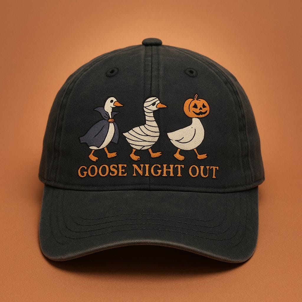 Embroidered Goose Halloween Hat: Funny Spooky Costume Cap