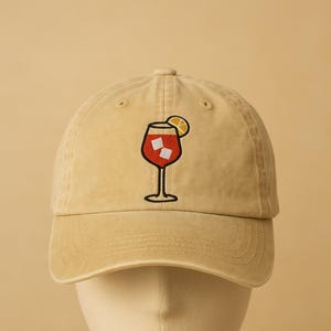 Embroidered Aperol Spritz, Cocktail Embroidered Hat, Minimalist Summer Drink Dad Cap, Lemon Garnish Bar Gift