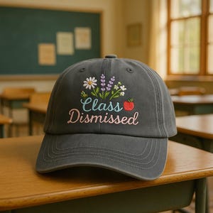 Embroidered Teacher Retirement Hat: Floral Apple Baseball Cap