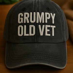 Grumpy Old Vet Hat | Funny Washed Black Veteran Baseball Cap | Gift for Army Veterans | Embroidered Dad Hat for Retired Military