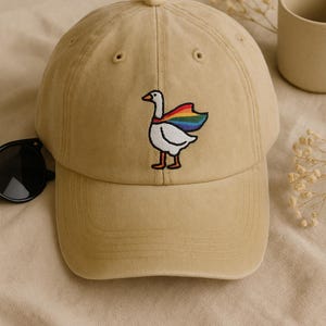 Goose Pride Hat, Embroidered Baseball Cap with Rainbow Cape, Cute Animal Dad Hat, LGBTQ+ Gift, Funny Goose Cap