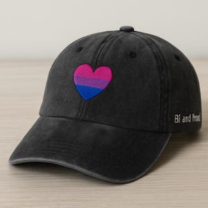 Bi Pride Embroidered Dad Hat: Bisexual Flag Heart, LGBTQ+ Gift