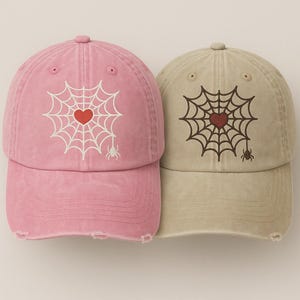 Spider Web Heart Embroidered Hat  Dad Cap Cute Halloween Baseball Cap Gothic Spider Adjustable Gift