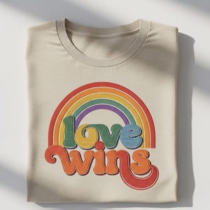 ラブ・ウィンズ・レインボー刺繍スウェットシャツ、レトロプライドクルーネック、LGBTQ平等ヴィンテージスタイルトップス