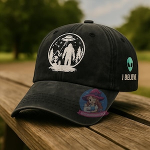 Embroidered Sasquatch Hat – Bigfoot Washed Baseball Cap for Men, Adventure Dad Hat, Cryptid Gift Idea