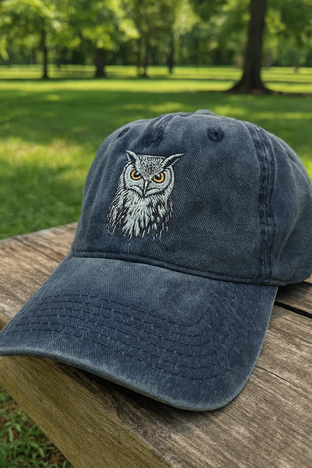 Embroidered Owl Dad Hat: Black Cotton Wildlife Cap