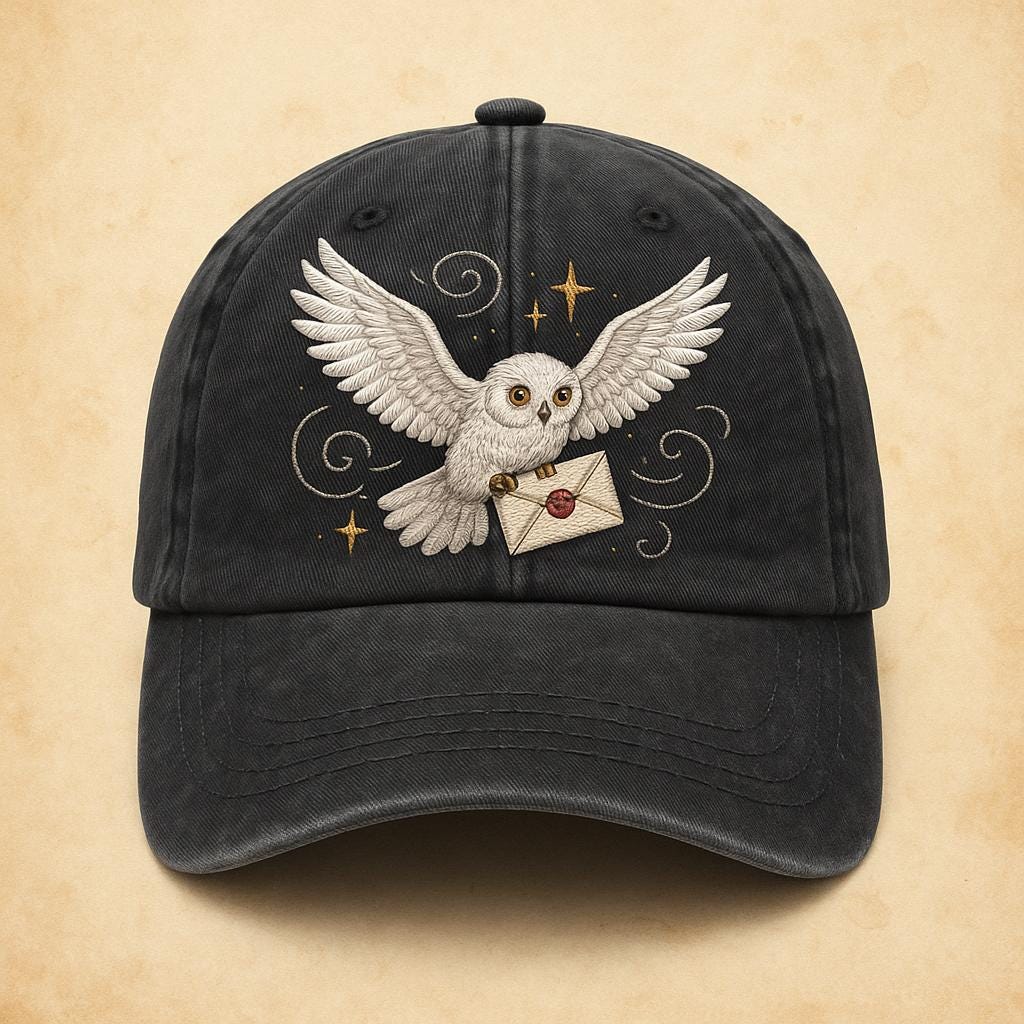 Owl Mail Embroidered Hat - Wizard Letter Delivery Cap - Fantasy Bookish Gift Baseball Hat