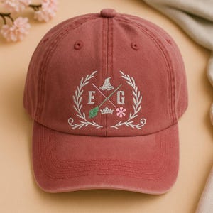 Monogram Embroidered Hat with Crest Design, Custom Initials Cotton Baseball Cap