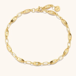 Diamond Starburst 18K Gold Vermeil Bracelet • Dainty Chain Link Accessory • Modern Minimalist Gift For Her By JIORE