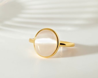 Mother Of Pearl Oval 18K Gold Vermeil Ring • Modern Minimalist Gift For Her By JIORE
