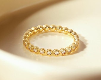 Honeycomb 18K Gold Vermeil Ring • Dainty Stackable Eternity Band • Chic Contemporary Minimalist Gift For Her By JIORE