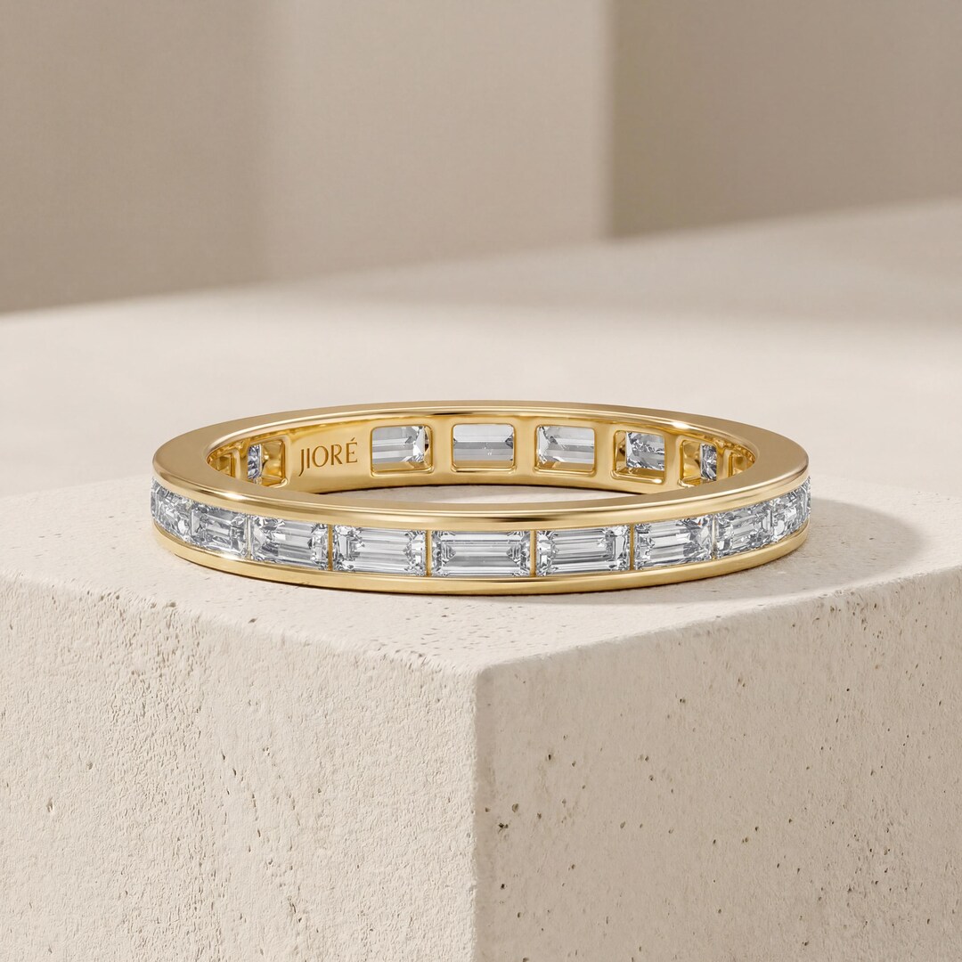 Baguette Cut Diamond Full Eternity Wedding Band Ring 14K Solid Gold ...