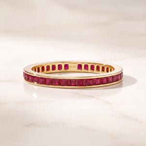 Princess Cut Ruby Full Eternity Stackable Wedding Band Ring 14K Solid Gold Channel Set
