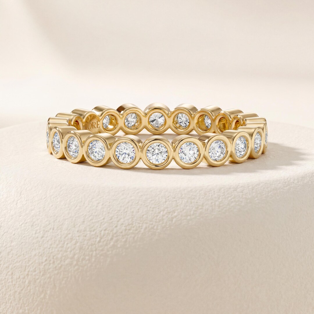 Diamond Full Eternity Wedding Band Ring Stackable 14kt Gold Bezel Set ...