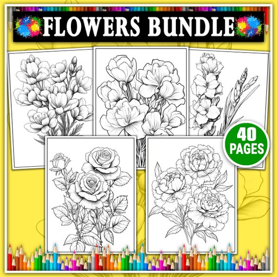 Coloring Pages for Adults Bundle Printable Floral Coloring Book