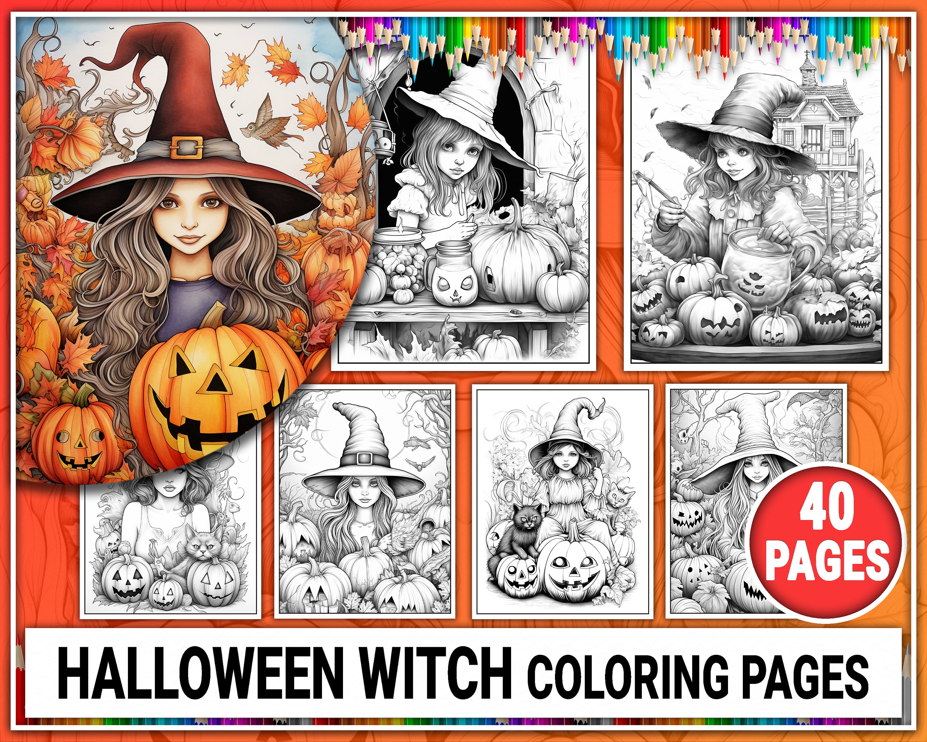 Witches & Cats Coloring Set for Adults Instant Download Printable Lineart  Illustration JPG and PDF Bianca State Halloween 