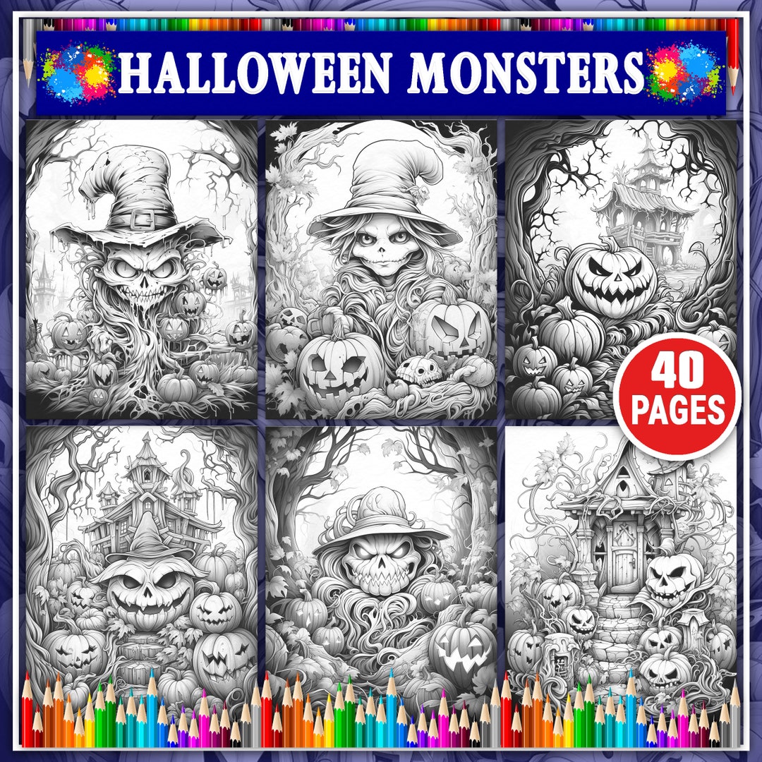 Grayscale Halloween Coloring Pages. Halloween Coloring Sheets ...
