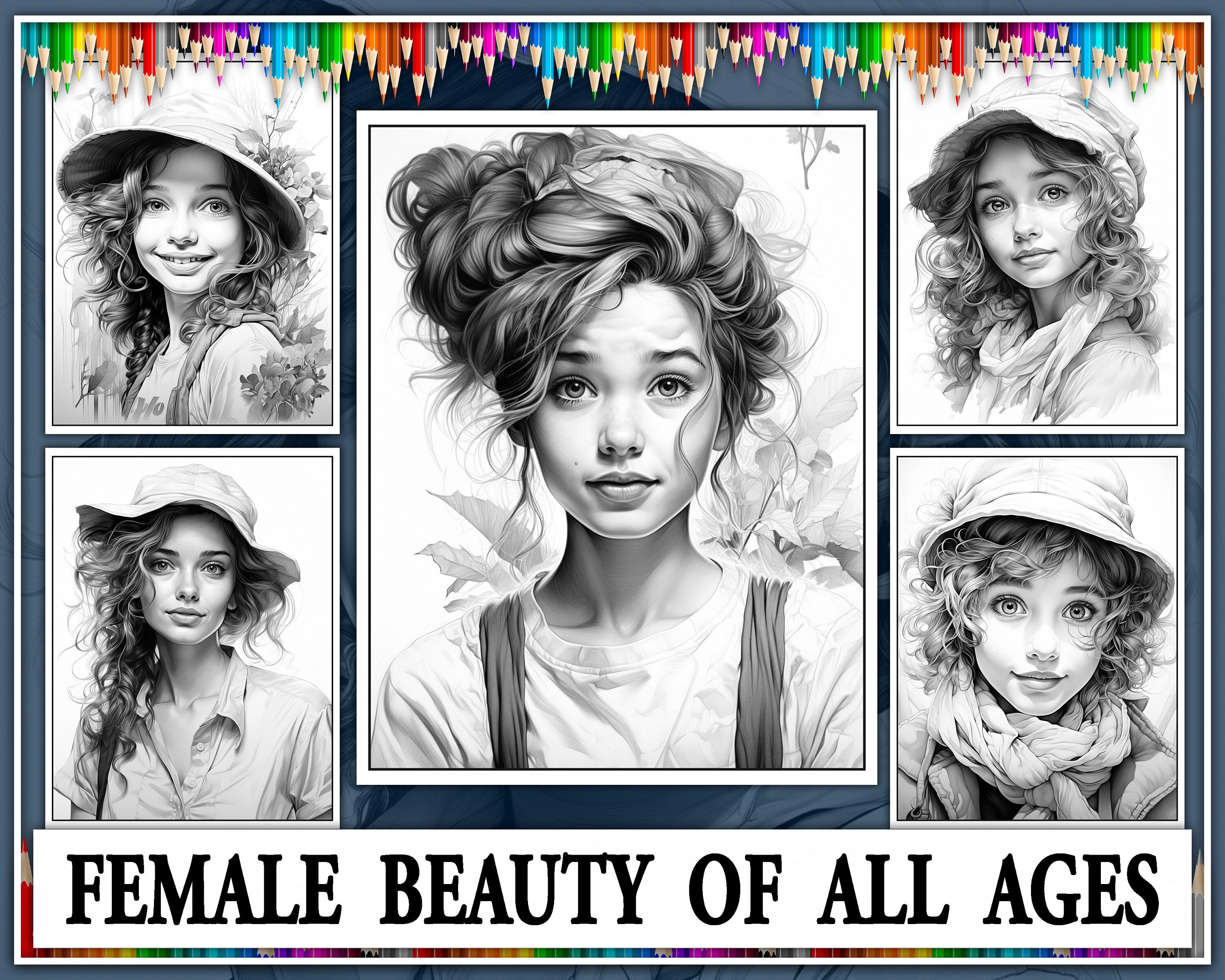 Portrait Rough Pages 40 Portraits of Women of Different Ages Coloring Pages. Female Beauty ...