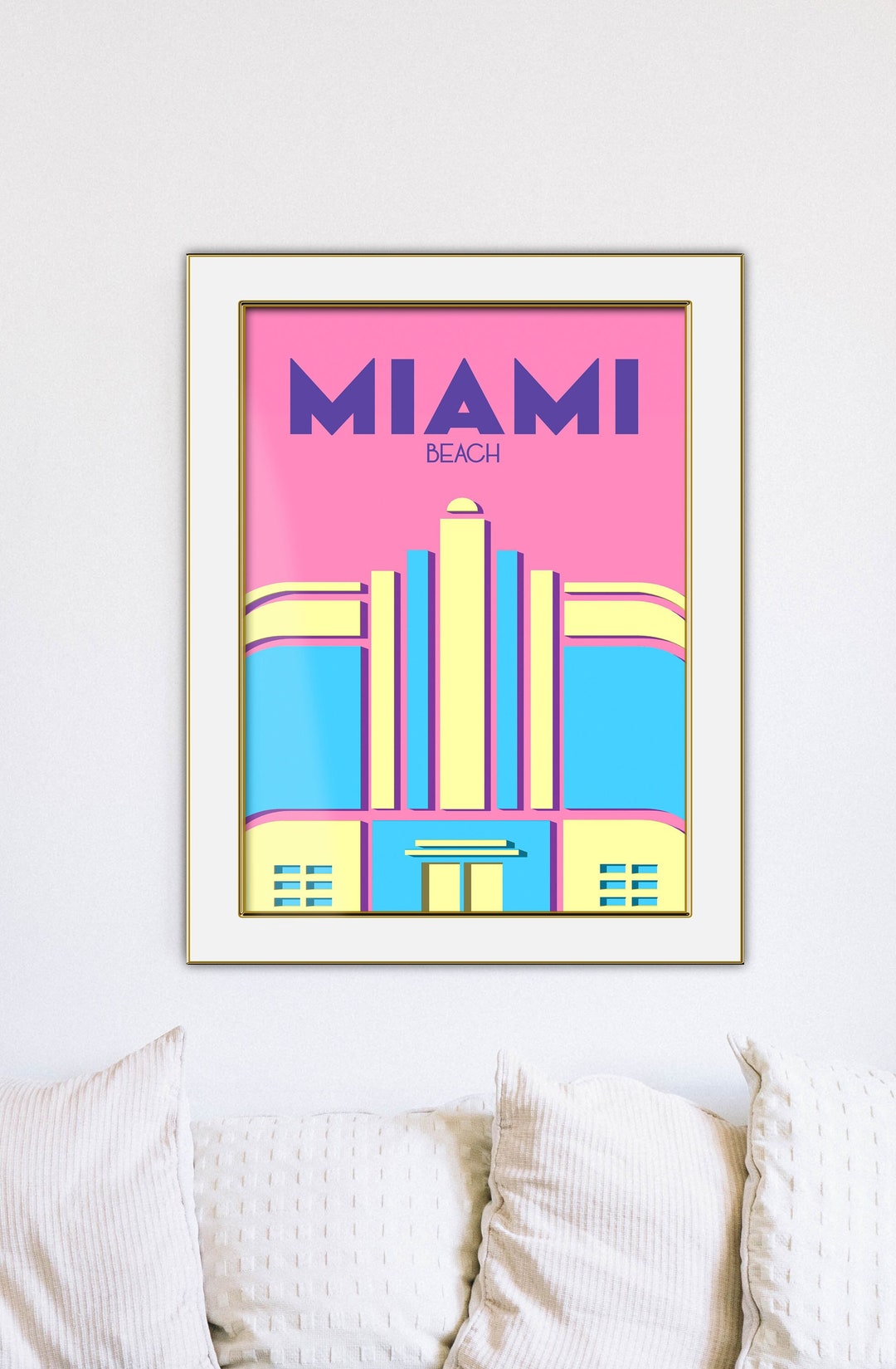 Abstract Wall Art Print, USA Travel Poster, Miami Beach, Art Deco
