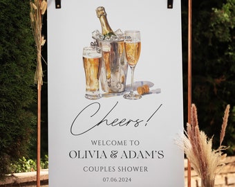 Bubbles and Brew Welcome Sign, Champagne, Beer, Modern, Bridal / Couples Shower, Editable Template, Canva