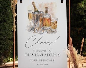 Bourbon and Bubbles Welcome Sign, Champagne, Whiskey, Modern, Bridal / Couples Shower, Editable Template