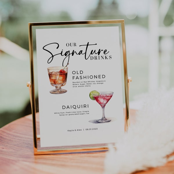 Signature Drink Sign, Minimalist Bar Menu Template, Modern Editable Drink Menu, Printable Bar Menu, 80 Images, Editable Template