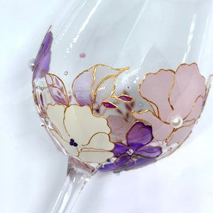 Wijnglas bloemen handgeschilderd wijnglas gepersonaliseerde grote wijnglas set wijnglas verjaardagscadeau wijnliefhebber verjaardagscadeau lente decor