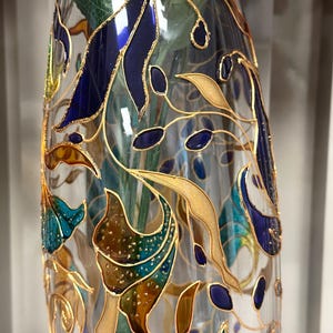 Hand Painted Personalised Unique Custom Abstract Glass Vase: Multicoloured Floral Art