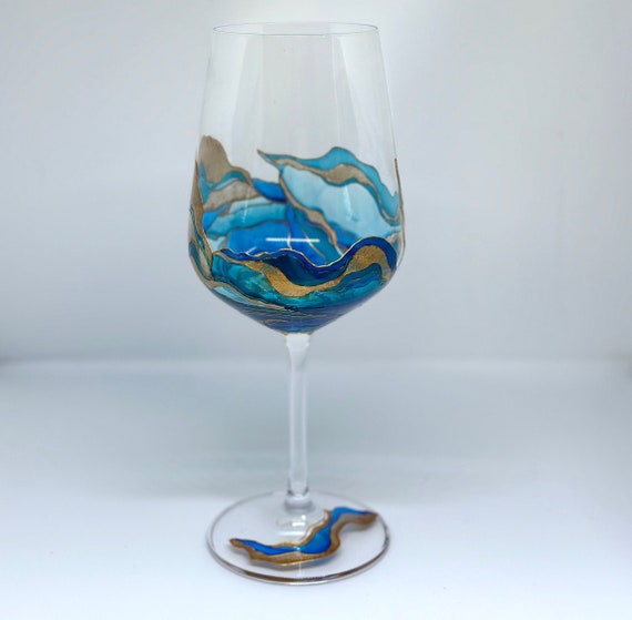 Hand Painted Abstract Sea Wine Glass: Ocean Art - Etsy Hong Kong