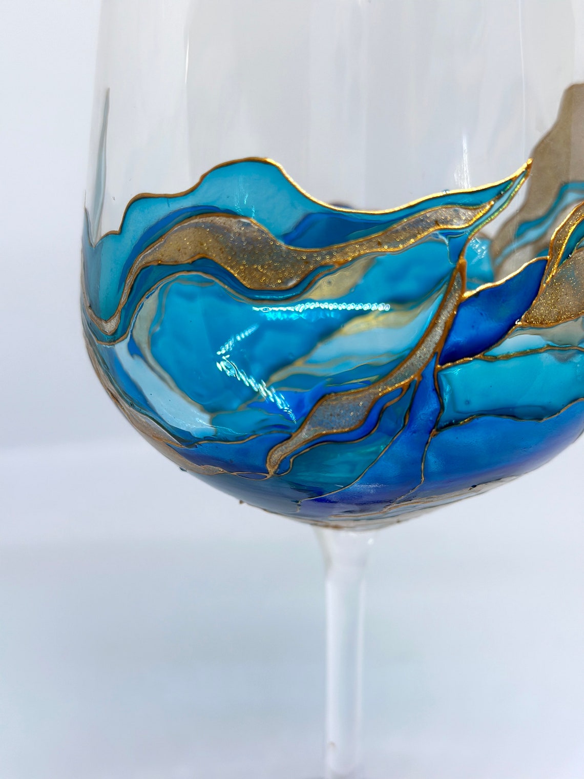 Set Hand Painted Sea Abstract Wine Glass Painted Wine Glass Abstract