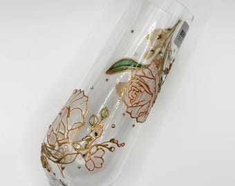 Hand-Painted Crystal Champagne Flute: Floral Wedding Toasting Glass