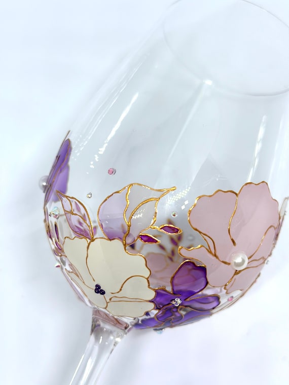 Hand Painted Floral Wine Glass: Unique Spring Decor Personalized Gift -  Etsy Israel