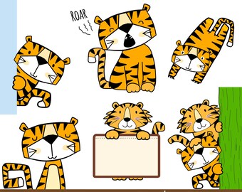 Original handgezeichneter süßer Tiger als png und jpg Set