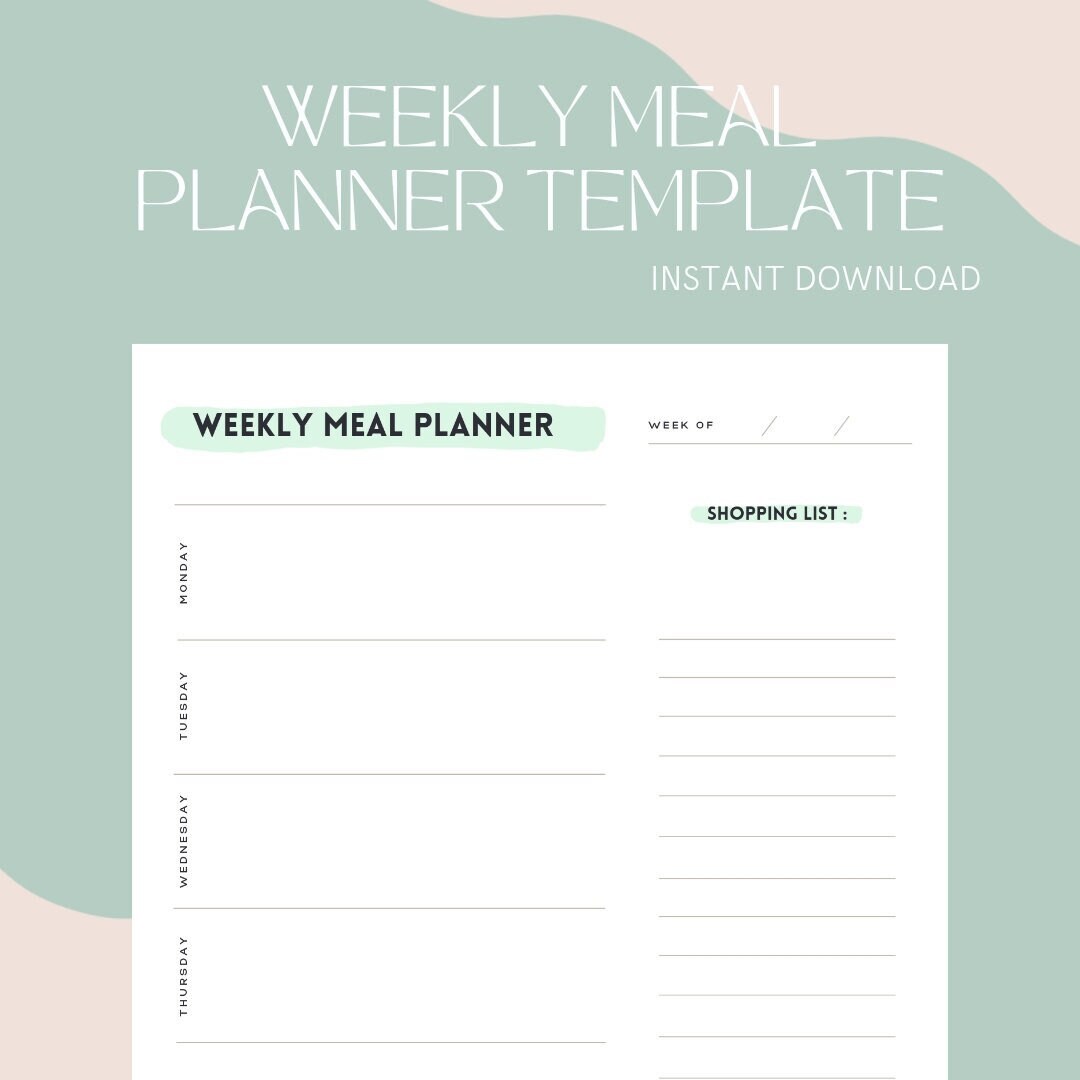 Weekly Meal Planner Template Meal Planning Weekly Planner - Etsy