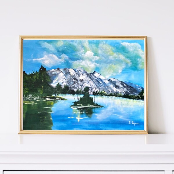 Landscape painting island on the lake Artwork on canvas, imprimable painting,elegant wall art, large digital wall art, room decor, gift home