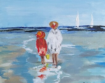 Original painting Landscape walk on the beach | Artwork on canvas | wall art | elegant wall art | large wall art | room decor | gift home